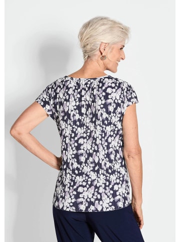 GOLDNER Blaues Shirt ohne Arm aus Slinky in marine / weiß / geblümt