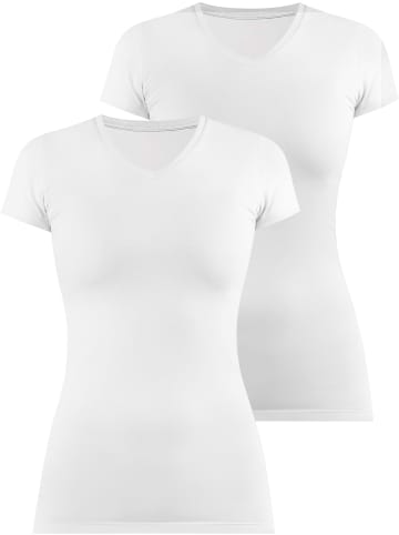 Janice 2 x Figurbetontes T-Shirt mit V-Ausschnitt Siena in Weiß