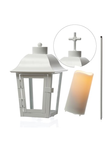 MARELIDA Laterne mit weißer LED Kerze mit Timer/Sensor Grablaterne H: 51cm in weiß