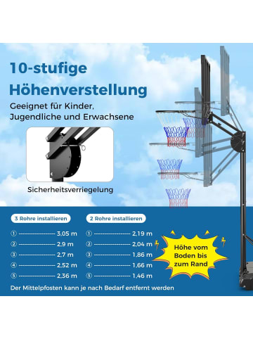 COSTWAY Basketballständer Outdoor 149-305cm höhenverstellbar in Schwarz