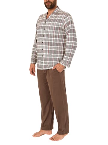 NORMANN Pyjama Schlafanzug langarm zum durchknöpfen - 37543 in braun