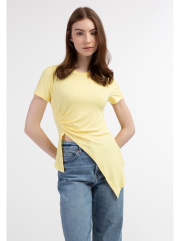 myMo Damen Jersey-Shirt Aus Rippstrick in Hellgelb
