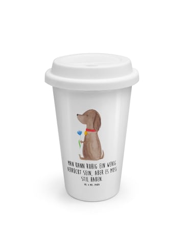 Mr. & Mrs. Panda ToGo Kaffeebecher Hund Blume mit Spruch in Weiß