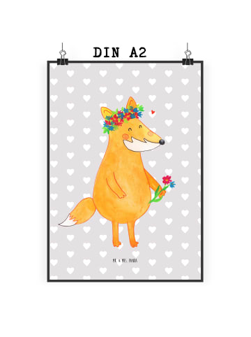 Mr. & Mrs. Panda Bild Fuchs Blumen ohne Spruch in Grau Pastell