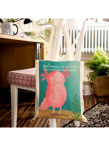 Mr. & Mrs. Panda Jutebeutel Axolotl Glücklich Design mit Spruch in Weiß