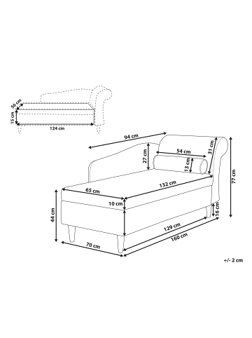 Beliani Chaiselongue LUIRO in Blau/Braun - (W) 160 x (H) 77 x (L) 70 cm
