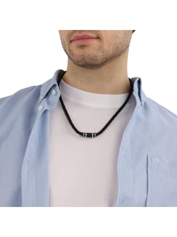 Tom Tailor Kette mit Anhänger Edelstahl, Carbon, Leder, Kautschuk in silber