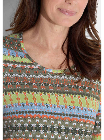 GOLDNER Kurzgröße:  Shirt in khaki / hellgrün / orange / gemustert