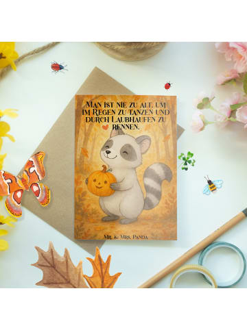 Mr. & Mrs. Panda Grußkarte Waschbär Kürbis Design mit Spruch in Weiß