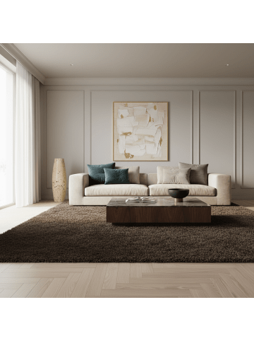 KADIMA DESIGN Teppich Hochflor Shaggy Waschbar Einfarbig SALZACH Strapazierfähig in Braun