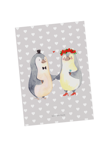 Mr. & Mrs. Panda Postkarte Pinguin Heirat ohne Spruch in Grau Pastell