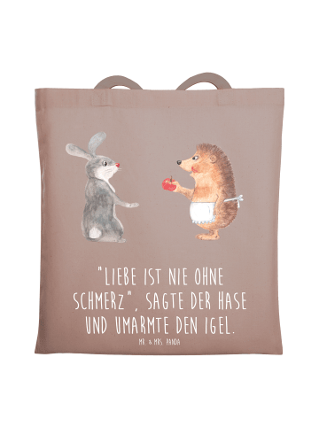 Mr. & Mrs. Panda Tote Bag Hase Igel mit Spruch in Braun Pastell