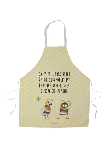 Mr. & Mrs. Panda Schürze Hummeln Kleeblatt mit Spruch in Gelb Pastell