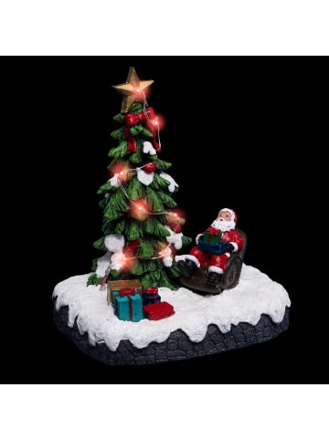 Weihnachtsdorf mit Weihnachtsmann und Baum in Mehrfarben, 12 x 14,8 x 18 cm