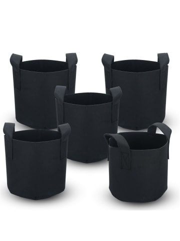 Intirilife Vlies Pflanzsack - Pflanzen Übertopf in 5x Schwarz - 56L - 50x30cm