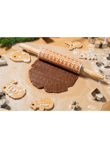 Excellent Houseware Teigroller mit Muster, Holz in Braun, (B) 5 x (L) 35 cm