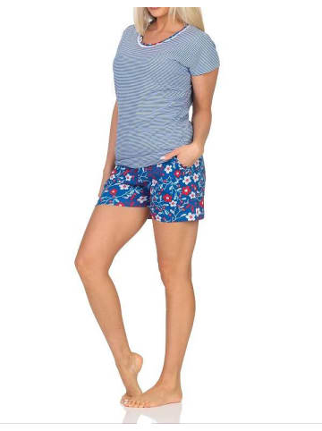 NORMANN kurzarm Schlafanzug Shorty Pyjama Streifen - 85339 in marine