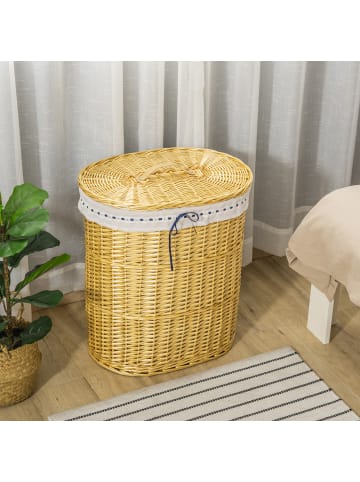 HOMCOM Wäschekorb in Naturholz 51L x 38B x 57H cm
