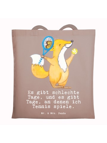 Mr. & Mrs. Panda Umhängetasche Fuchs Tennis spielen mit Spruch in Braun Pastell