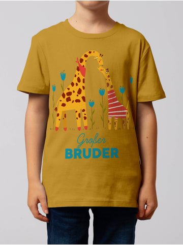 wat? Apparel T-Shirt Giraffe Großer Bruder in Ocker