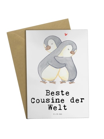 Mr. & Mrs. Panda Grußkarte Pinguin Beste Cousine der Welt mit Sp... in Weiß
