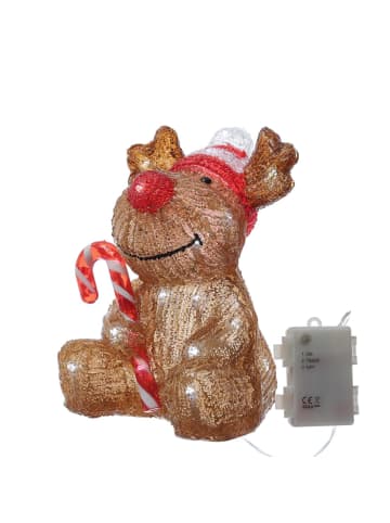 MARELIDA LED Rentier mit Zuckerstange Acrylfigur Elch H: 24cm in braun