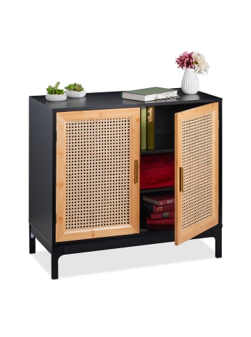 relaxdays Sideboard in Schwarz/ Natur - (B)80 x (H)76 x (T)39 cm