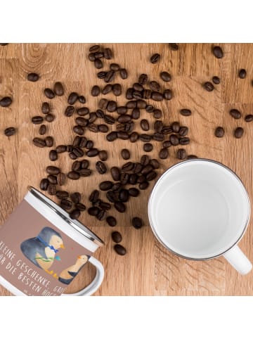 Mr. & Mrs. Panda Emaille Becher Gastgeschenke Freude mit Spruch in Braun Pastell