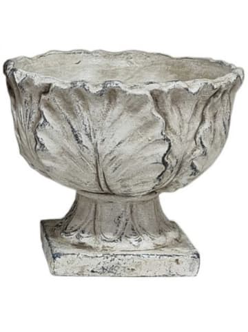AltoBelli Blumentopf VERONA auf Fuß mit Blatt Muster Creme Zement 22x19 cm