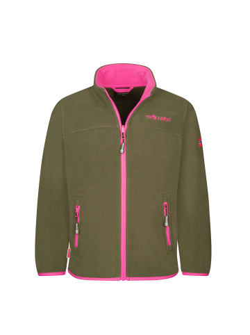 Trollkids Fleecejacke "Oppdal" in Dunkle Olive/Hellmagenta