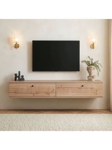 CALICOSY TV-Schrank ROY in Eiche - (W)160 x (H)25 x (L)25 cm