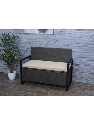 MCW Gartenbank F39 mit Staufach, Grau, Kissen beige