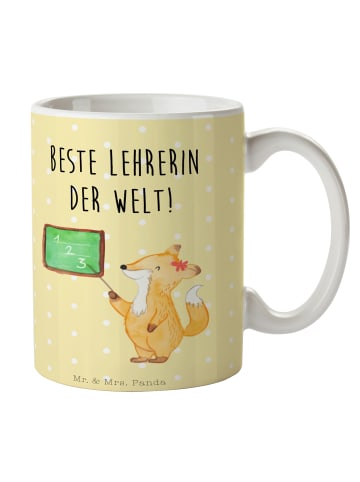 Mr. & Mrs. Panda Trinkbecher Fuchs Lehrerin mit Spruch in Gelb Pastell