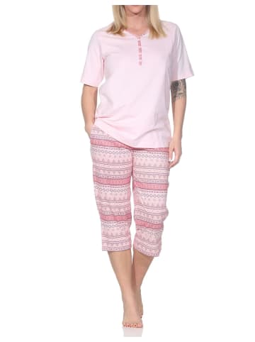 NORMANN Kurzarm Capri Schlafanzug Pyjama Ethnolook 125 204 90 226 in rosa