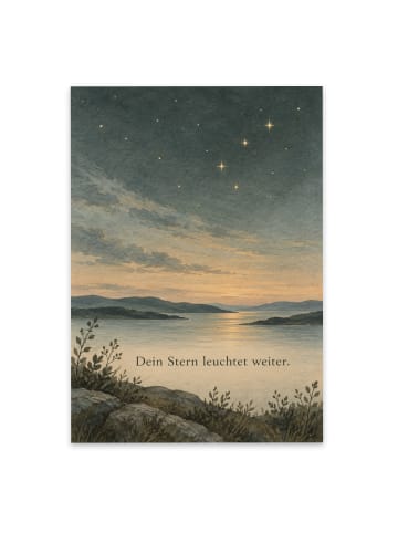 Trauerspruchkarte Stern poetisch Design mit Spruch in Weiß