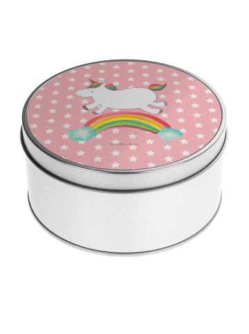 Mr. & Mrs. Panda Blechdose rund Einhorn Regenbogen ohne Spruch in Rot Pastell