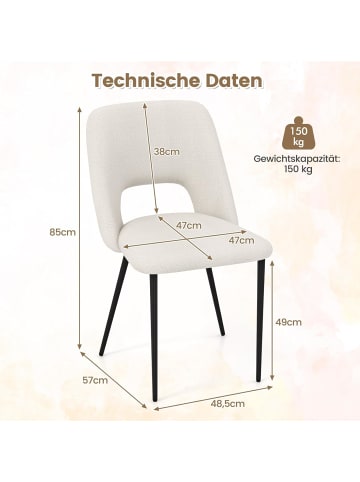 COSTWAY 2er Set Esszimmerstühle in Beige