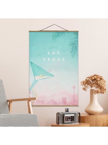 WALLART Stoffbild mit Posterleisten - Reiseposter - Viva Las Vegas in Türkis