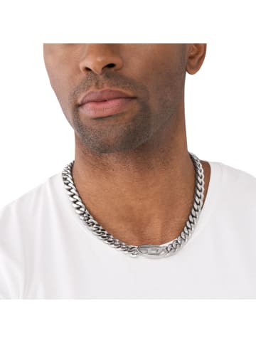 Diesel Halskette The Link with Logo Tag in silber