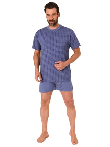 NORMANN Schlafanzug kurzarm Shorty in blau