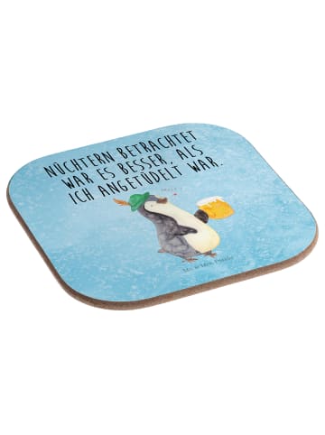 Mr. & Mrs. Panda Tassenuntersetzer Pinguin Bier mit Spruch in Eisblau
