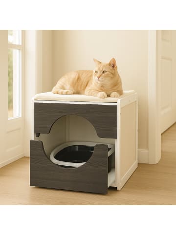 relaxdays Katzenschrank in Weiß/ Grau - (B)50 x (H)57 x (T)60 cm