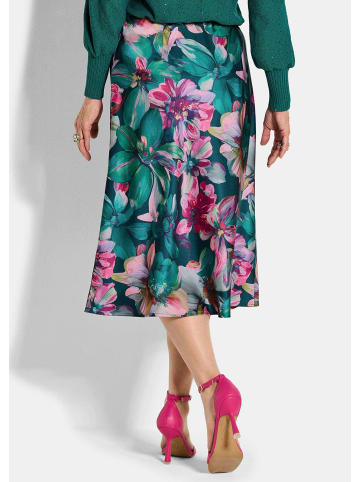 GOLDNER Satinrock Eleganter A-Linienrock, floraler Print in smaragd / gemustert