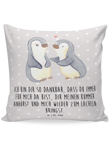 Mr. & Mrs. Panda Dekokissen Pinguine trösten mit Spruch in Grau Pastell