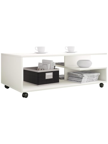 VCM  Holz Sofatisch Couchtisch Rollen rollbar Stango XL in Weiß