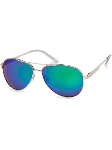 styleBREAKER Piloten Sonnenbrille in Silber / Grün verspiegelt