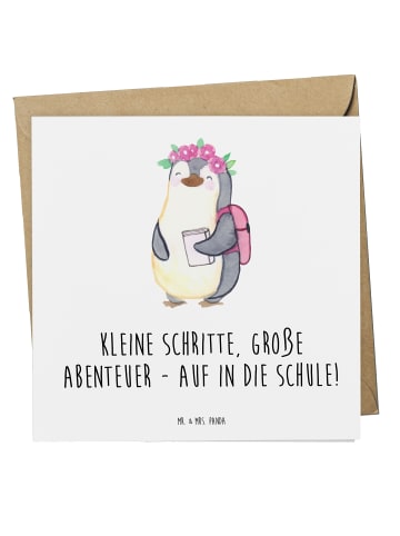 Mr. & Mrs. Panda Einladungskarte Schulanfang Abenteuer mit Spruch in Weiß