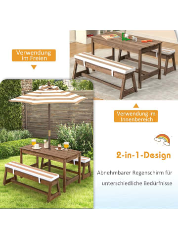 COSTWAY Kindersitzgarnitur mit Sonnenschirm ab 3 Jahren in Braun