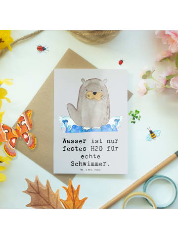 Mr. & Mrs. Panda babykarte Schwimmen Abenteuer mit Spruch in Grau Pastell