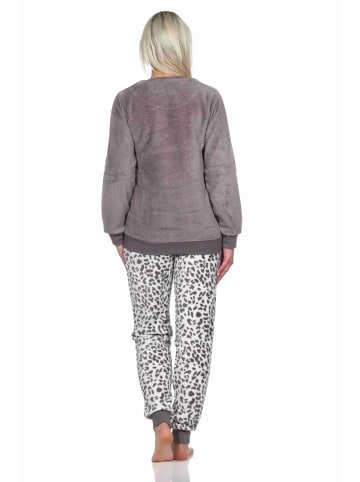 NORMANN langarm Schlafanzug Pyjama Bündchen Coralfleece Animal Look - 76744 in braun